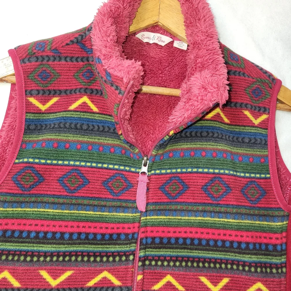 River Rose‎ Sherpa Western Blanket Print Full Zip Vest Women's Size Medium